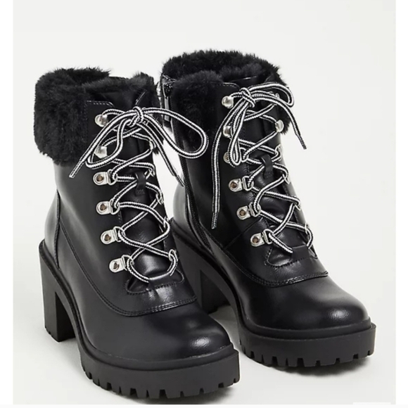 torrid Shoes - TORRID FUR HIKER BOOTIE - FAUX LEATHER BLACK (WW)